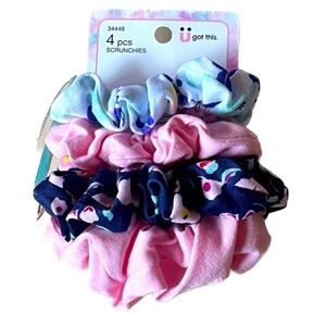 NWT Scunci Floral 4 Piece Pinks & Blues Scrunchies